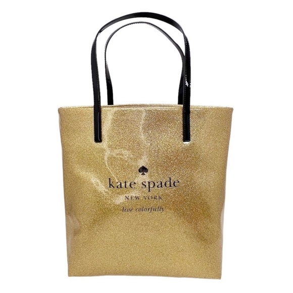 Kate Spade Tote Bag Bon Shopper Holiday Drive Sparkle Gold Live Colorfully NWT - Picture 2 of 10